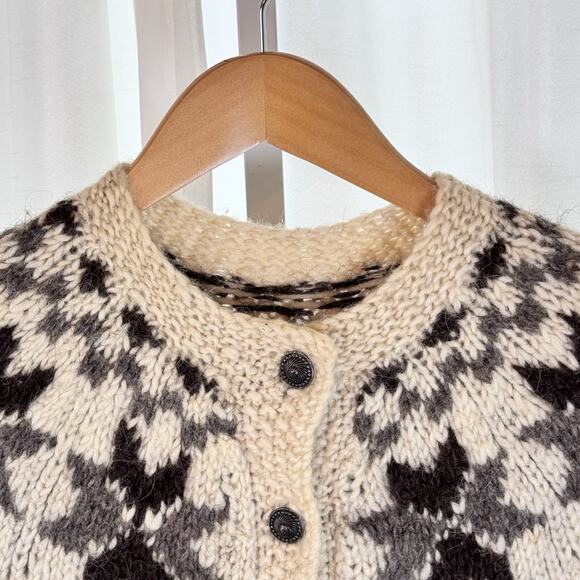 Vintage Nordic Icelandic 100% Wool Hand Knit Button Front Cardigan Sweater Sz M - Picture 4 of 11